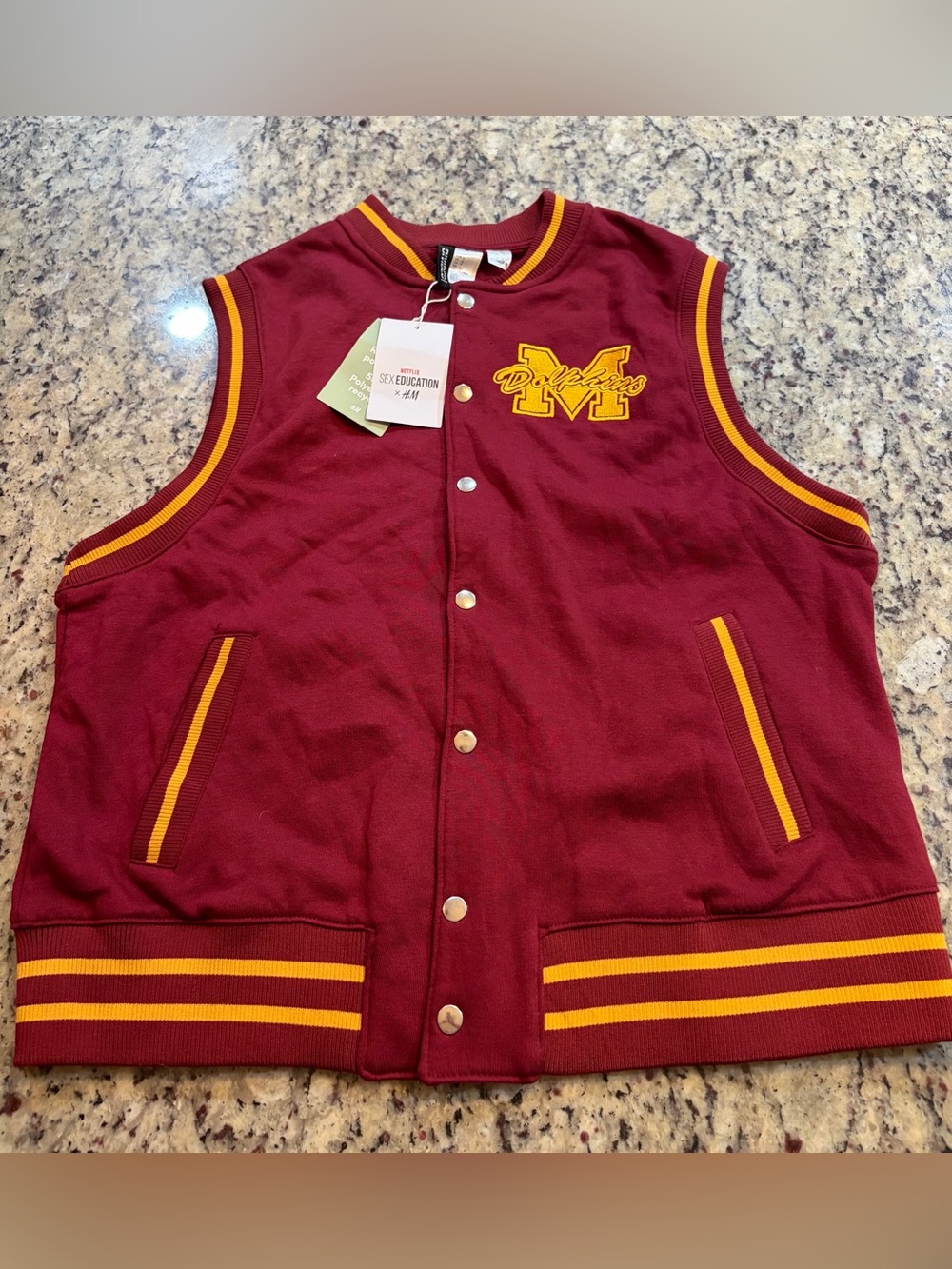 H&M Maroon & Gold Varsity-Style Sleeveless Vest